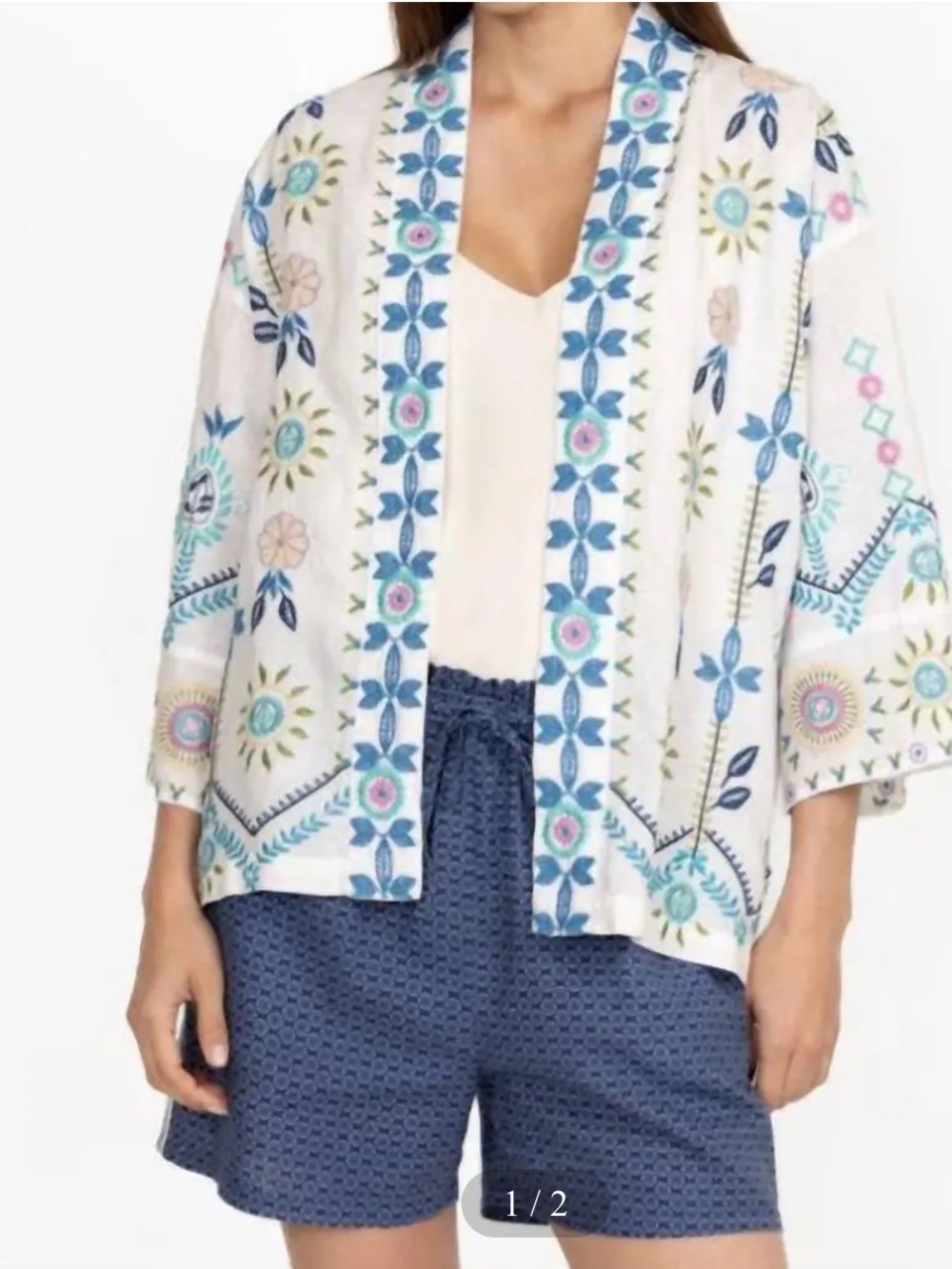 Johnny Was White Linen oriel cropped kimono